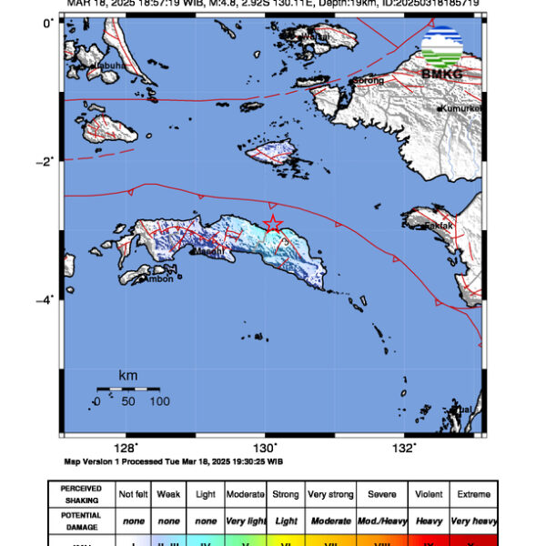 Gempa Berkekuatan 4,8 SR, pusat gempa berada di laut 27 Km Timur Kobisonta