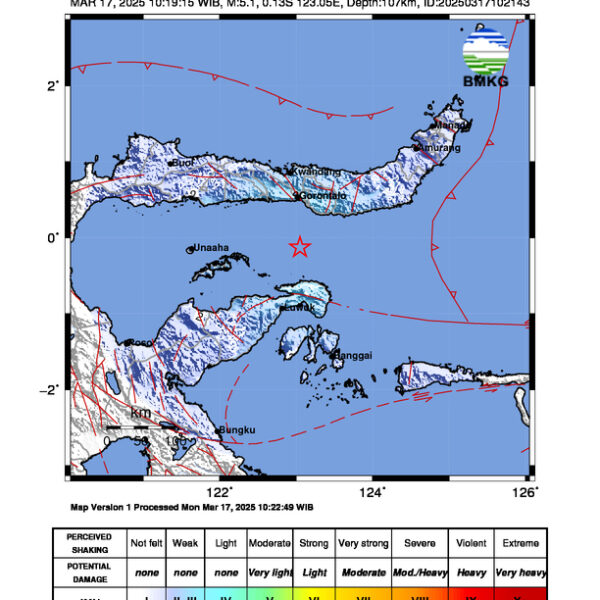 Gempa Berkekuatan 5,1 SR di 74 km BaratDaya BONEBOLANGO-GORONTALO Tidak Berpotensi Tsunami